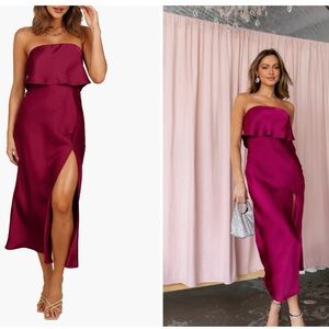 Lulu's Strapless Fuchsia Dress